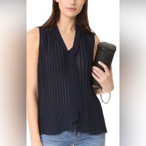 Frame pleated chiffon top navy blue size medium